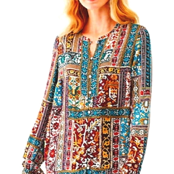 J.Jill Patchwork Button front Print Tunic blouse - Picture 3 of 7